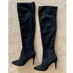 Black over the knee sued boot heels